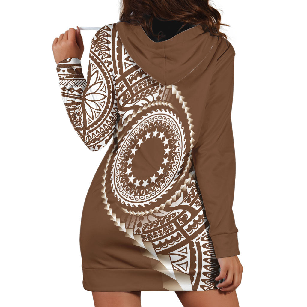 Cook Islands Gospel Day Hoodie Dress Brown Tribal Curves LT05 - Polynesian Pride