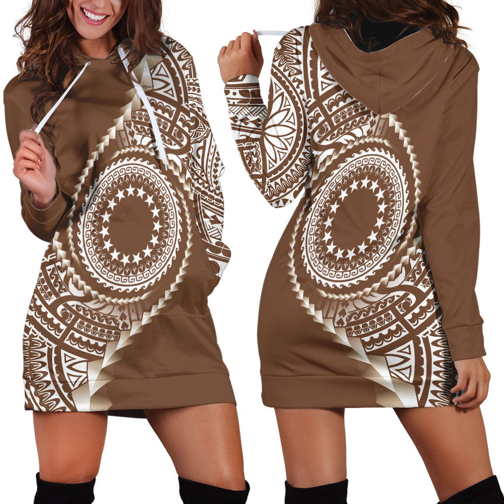 Cook Islands Gospel Day Hoodie Dress Brown Tribal Curves LT05 - Polynesian Pride