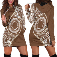 Cook Islands Gospel Day Hoodie Dress Brown Tribal Curves LT05 - Polynesian Pride