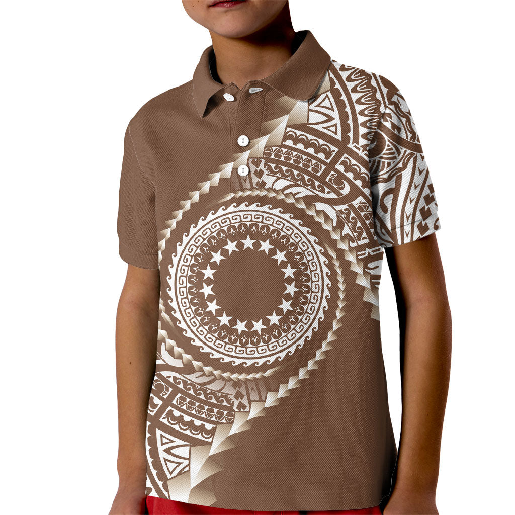 Cook Islands Gospel Day Kid Polo Shirt Brown Tribal Curves LT05 Kid Brown - Polynesian Pride