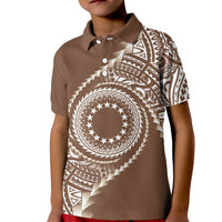 Cook Islands Gospel Day Kid Polo Shirt Brown Tribal Curves LT05 Kid Brown - Polynesian Pride