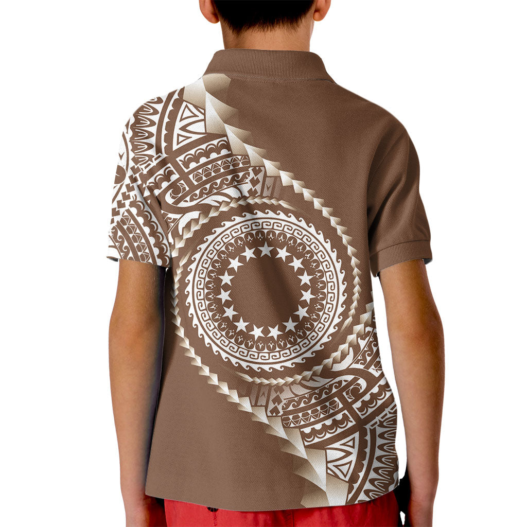 Cook Islands Gospel Day Kid Polo Shirt Brown Tribal Curves LT05 - Polynesian Pride