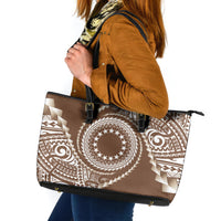 Cook Islands Gospel Day Leather Tote Bag Brown Tribal Curves LT05 Brown - Polynesian Pride
