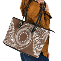 Cook Islands Gospel Day Leather Tote Bag Brown Tribal Curves LT05 - Polynesian Pride