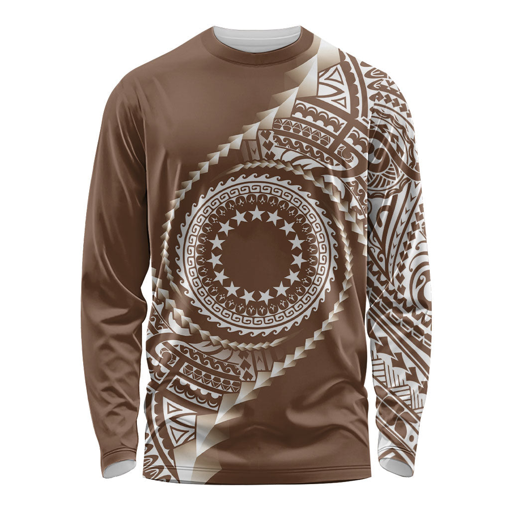 Cook Islands Gospel Day Long Sleeve Shirt Brown Tribal Curves LT05 Unisex Brown - Polynesian Pride