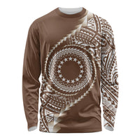 Cook Islands Gospel Day Long Sleeve Shirt Brown Tribal Curves LT05 Unisex Brown - Polynesian Pride