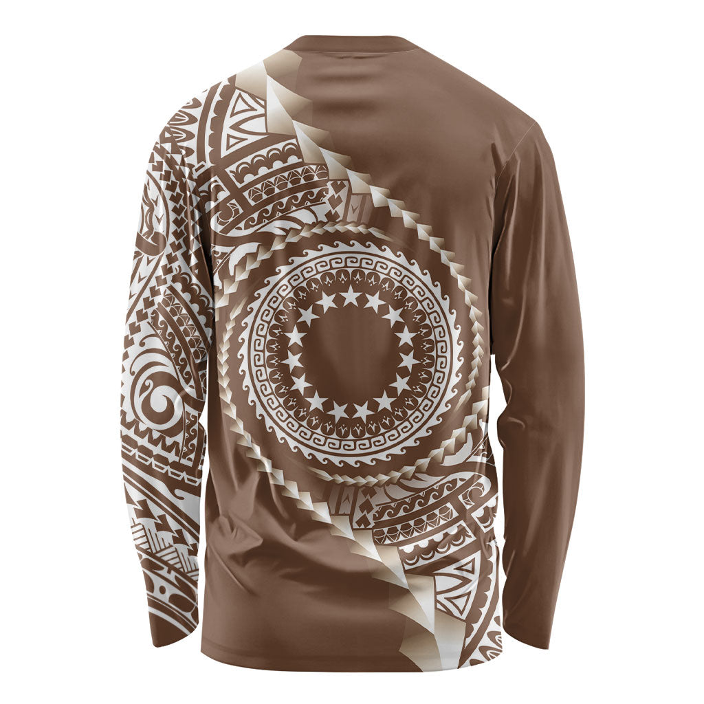 Cook Islands Gospel Day Long Sleeve Shirt Brown Tribal Curves LT05 - Polynesian Pride