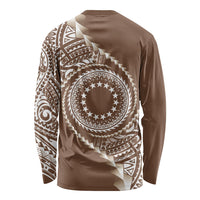 Cook Islands Gospel Day Long Sleeve Shirt Brown Tribal Curves LT05 - Polynesian Pride