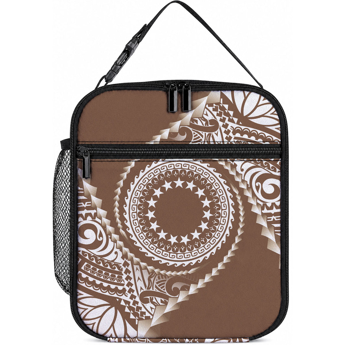 Cook Islands Gospel Day Lunch Bag Brown Tribal Curves LT05 10.2 × 8.3 × 4.3 inch Brown - Polynesian Pride