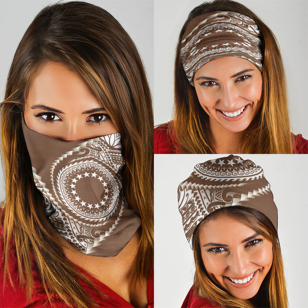 Cook Islands Gospel Day Neck Gaiter Brown Tribal Curves LT05 - Polynesian Pride