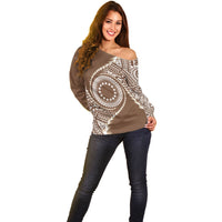 Cook Islands Gospel Day Off Shoulder Sweater Brown Tribal Curves LT05 - Polynesian Pride