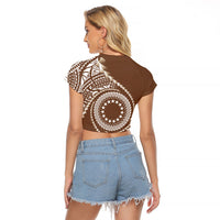 Cook Islands Gospel Day Raglan Cropped T Shirt Brown Tribal Curves LT05 - Polynesian Pride