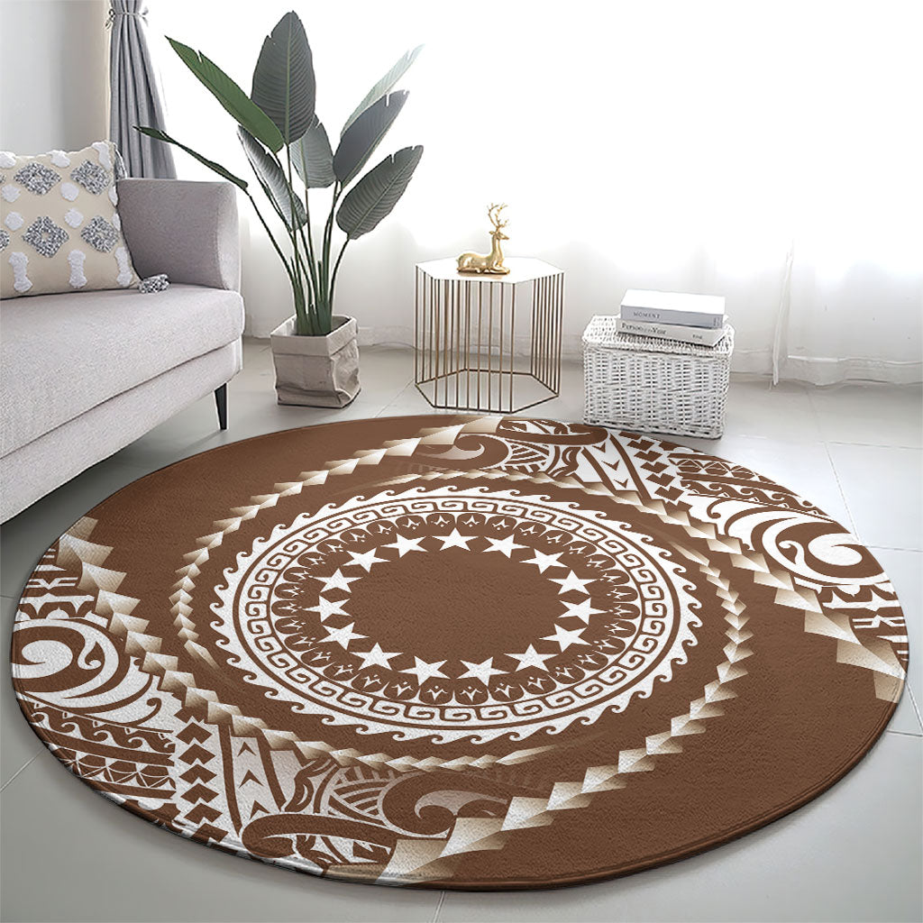 Cook Islands Gospel Day Round Carpet Brown Tribal Curves LT05 - Polynesian Pride