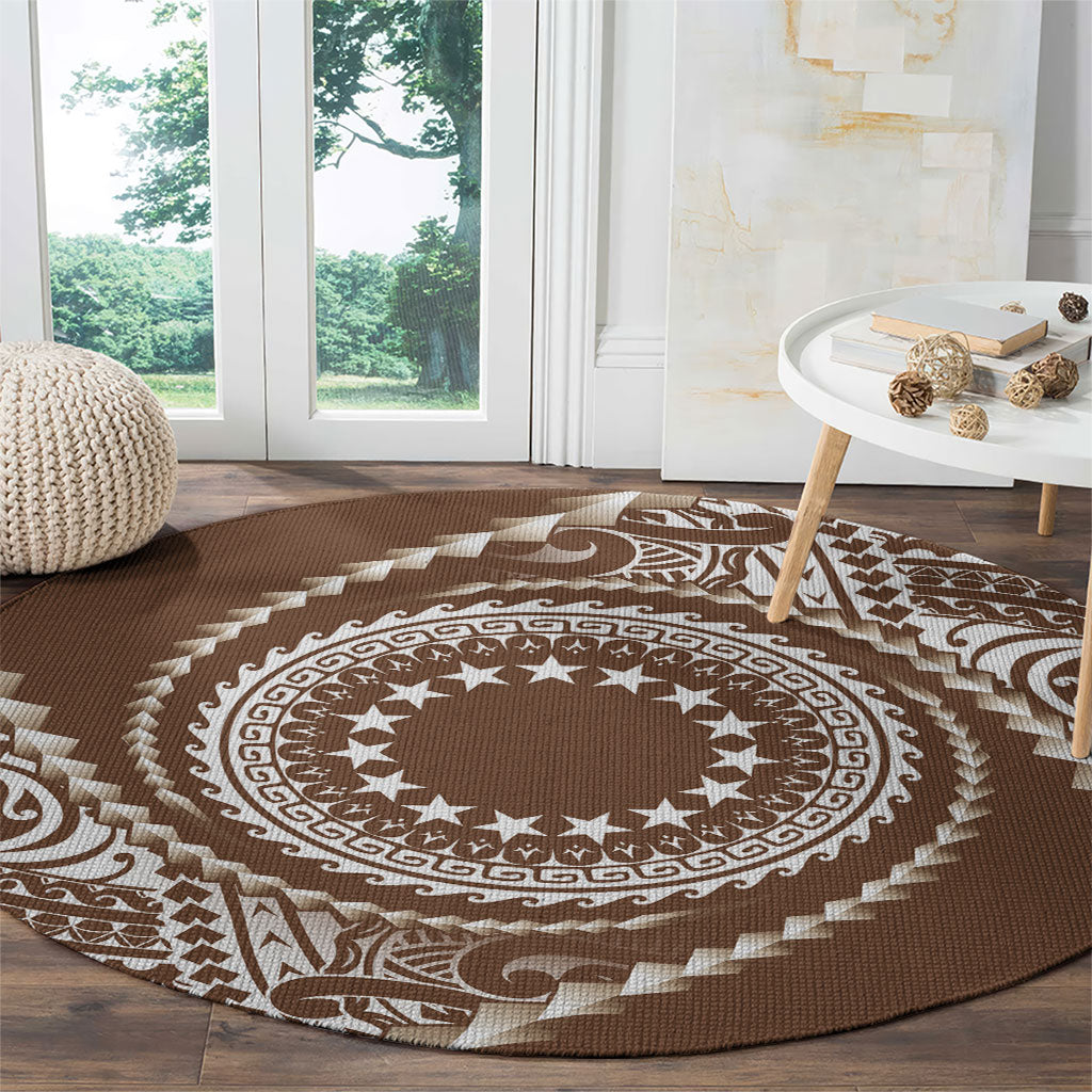 Cook Islands Gospel Day Round Carpet Brown Tribal Curves LT05 - Polynesian Pride
