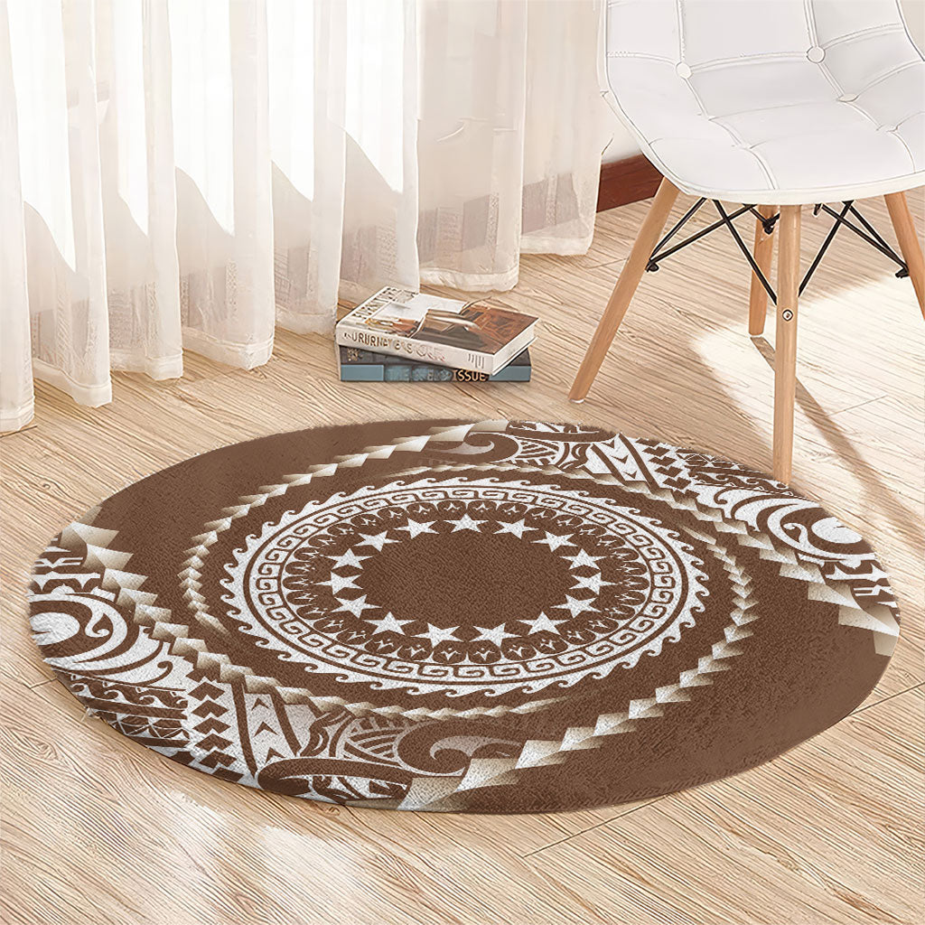 Cook Islands Gospel Day Round Carpet Brown Tribal Curves LT05 - Polynesian Pride
