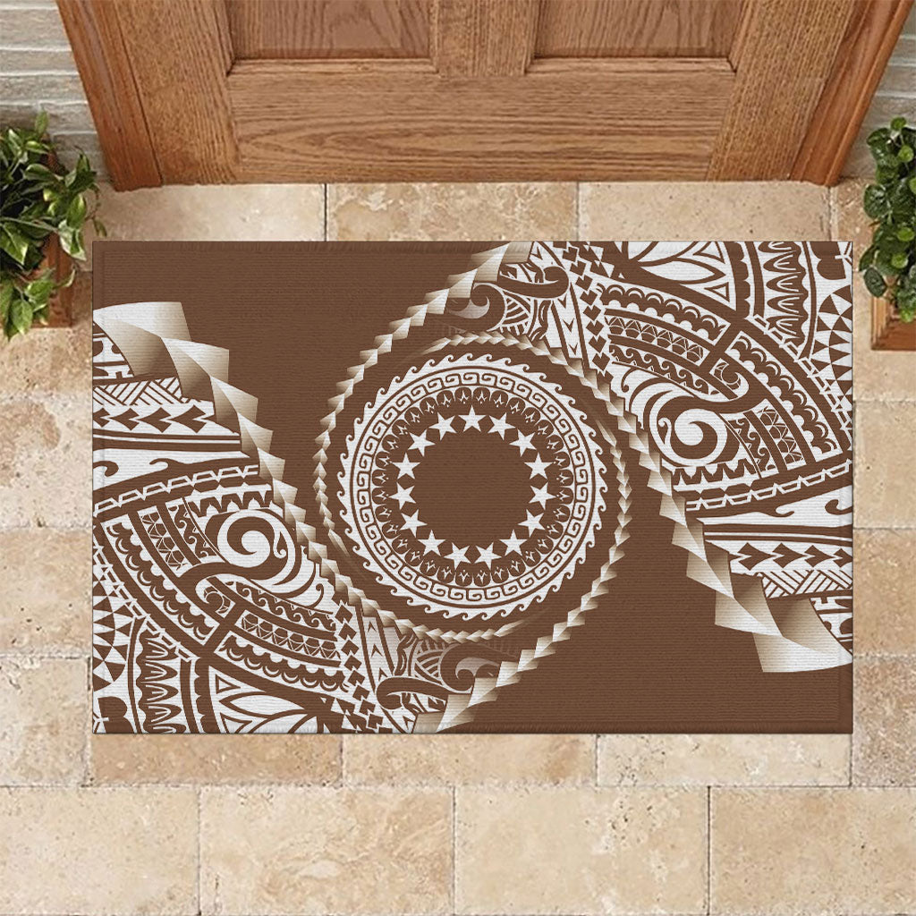 Cook Islands Gospel Day Rubber Doormat Brown Tribal Curves LT05 Brown - Polynesian Pride