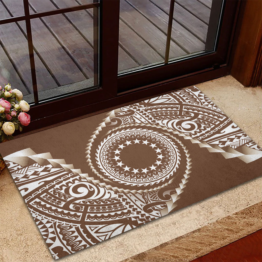 Cook Islands Gospel Day Rubber Doormat Brown Tribal Curves LT05 - Polynesian Pride