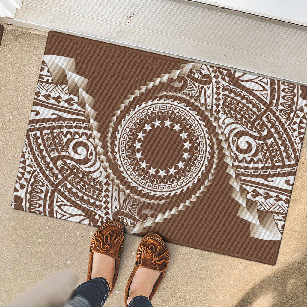 Cook Islands Gospel Day Rubber Doormat Brown Tribal Curves LT05 - Polynesian Pride