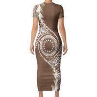 Cook Islands Gospel Day Short Sleeve Bodycon Dress Brown Tribal Curves LT05 - Polynesian Pride