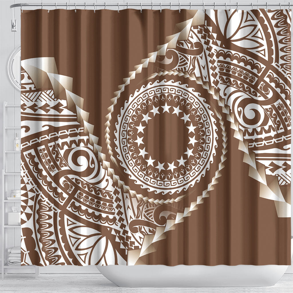 Cook Islands Gospel Day Shower Curtain Brown Tribal Curves LT05 - Polynesian Pride