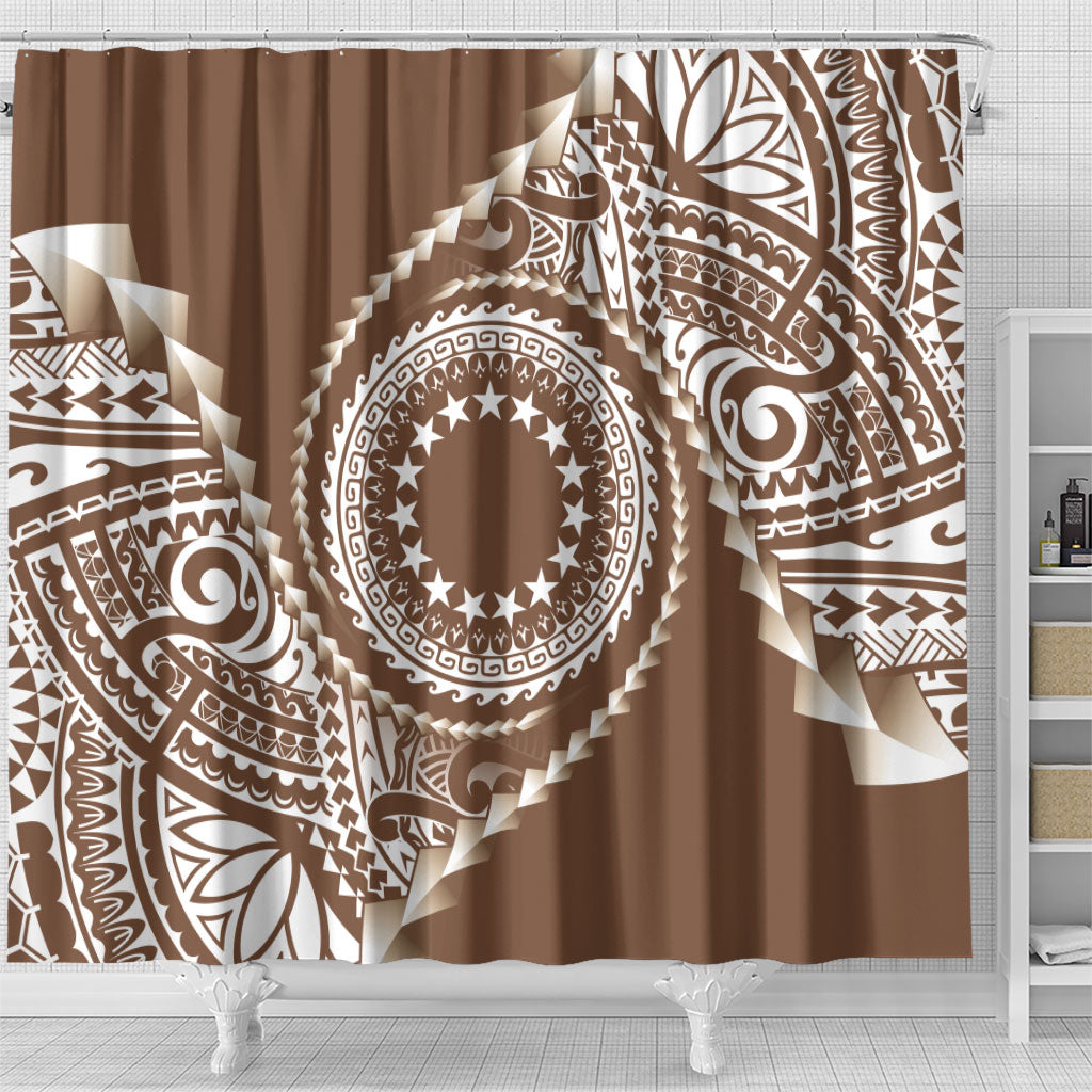 Cook Islands Gospel Day Shower Curtain Brown Tribal Curves LT05 - Polynesian Pride