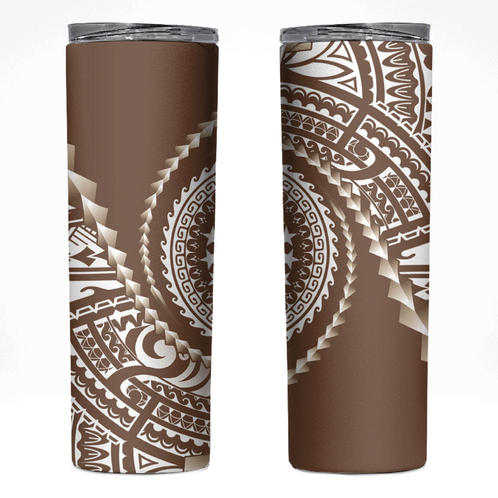 Cook Islands Gospel Day Skinny Tumbler Brown Tribal Curves LT05 Brown - Polynesian Pride