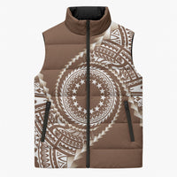 Cook Islands Gospel Day Sleeveless Puffer Jacket Brown Tribal Curves LT05 Unisex Brown - Polynesian Pride