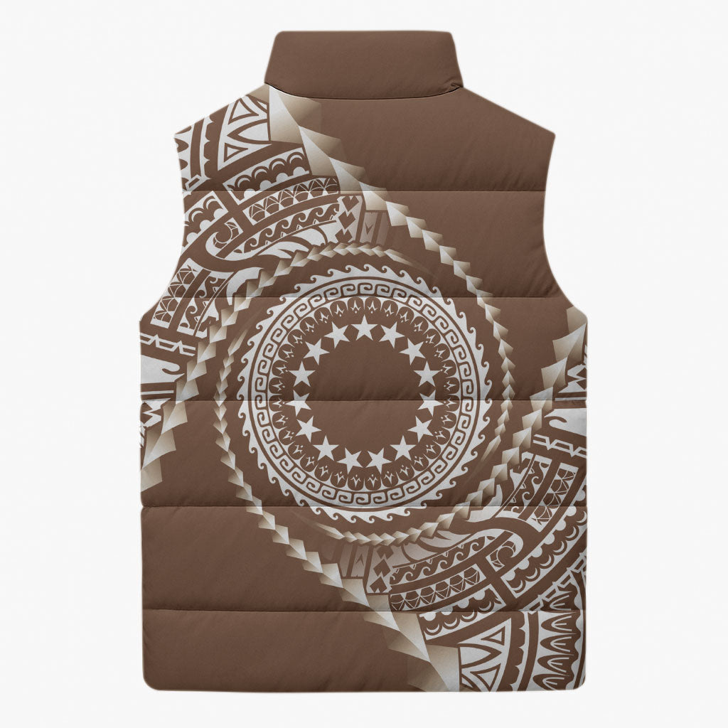 Cook Islands Gospel Day Sleeveless Puffer Jacket Brown Tribal Curves LT05 - Polynesian Pride