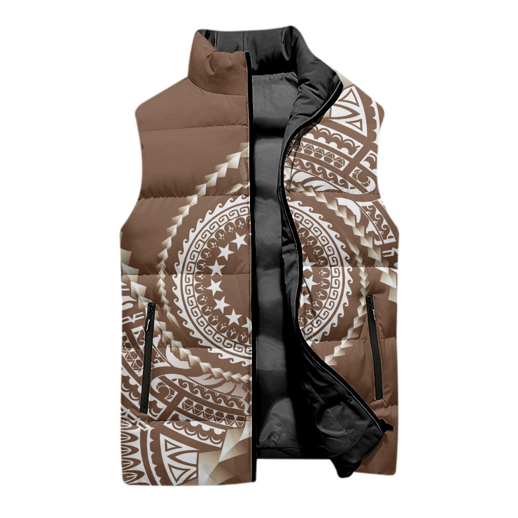 Cook Islands Gospel Day Sleeveless Puffer Jacket Brown Tribal Curves LT05 - Polynesian Pride
