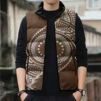 Cook Islands Gospel Day Sleeveless Puffer Jacket Brown Tribal Curves LT05 - Polynesian Pride