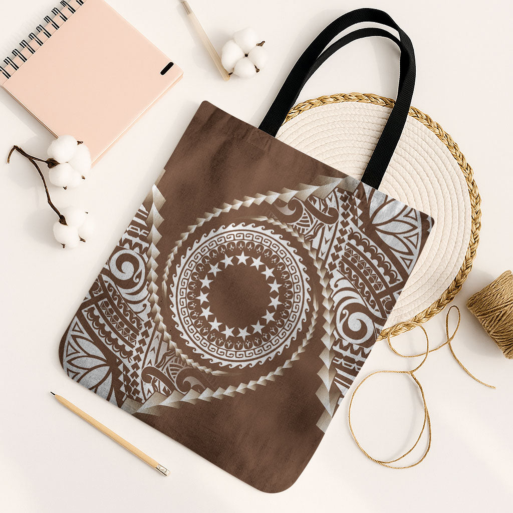 Cook Islands Gospel Day Tote Bag Brown Tribal Curves LT05 Black Strap One Size Brown - Polynesian Pride
