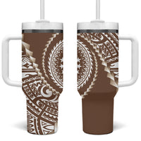 Cook Islands Gospel Day Tumbler With Handle Brown Tribal Curves LT05 One Size: 40 oz Brown - Polynesian Pride
