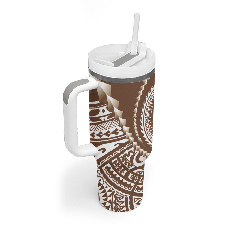 Cook Islands Gospel Day Tumbler With Handle Brown Tribal Curves LT05 - Polynesian Pride