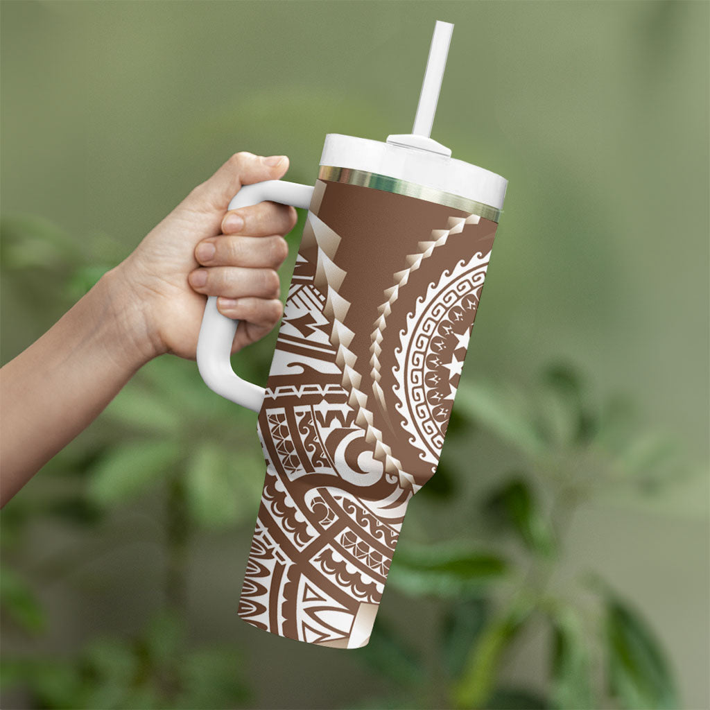 Cook Islands Gospel Day Tumbler With Handle Brown Tribal Curves LT05 - Polynesian Pride