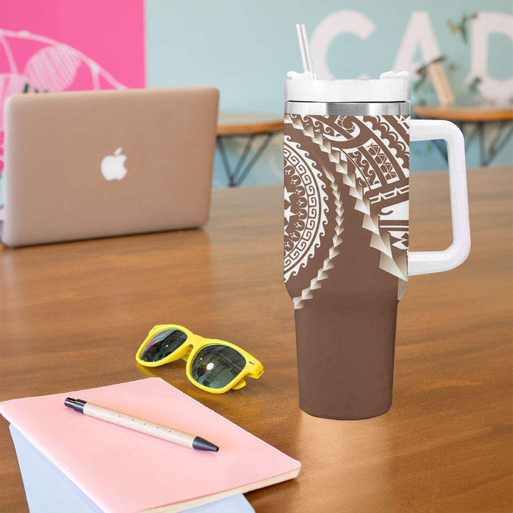 Cook Islands Gospel Day Tumbler With Handle Brown Tribal Curves LT05 - Polynesian Pride