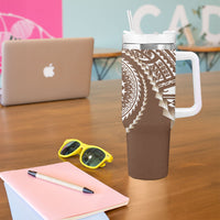 Cook Islands Gospel Day Tumbler With Handle Brown Tribal Curves LT05 - Polynesian Pride