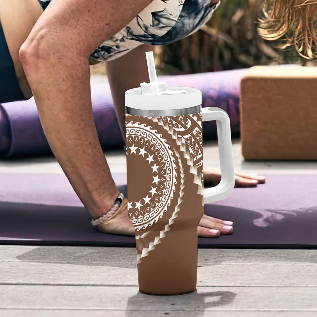 Cook Islands Gospel Day Tumbler With Handle Brown Tribal Curves LT05 - Polynesian Pride