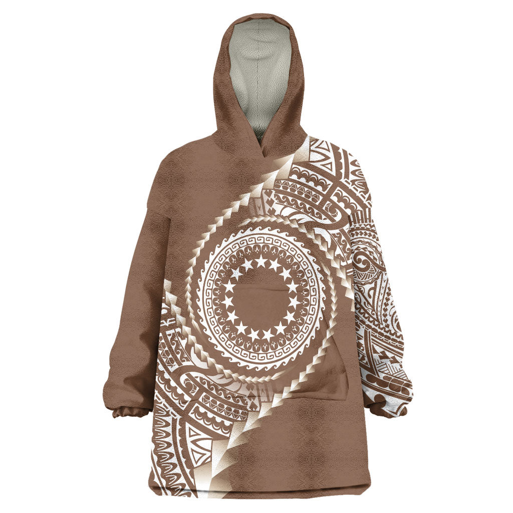 Cook Islands Gospel Day Wearable Blanket Hoodie Brown Tribal Curves LT05 One Size Brown - Polynesian Pride