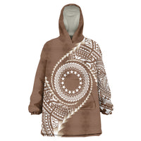 Cook Islands Gospel Day Wearable Blanket Hoodie Brown Tribal Curves LT05 One Size Brown - Polynesian Pride