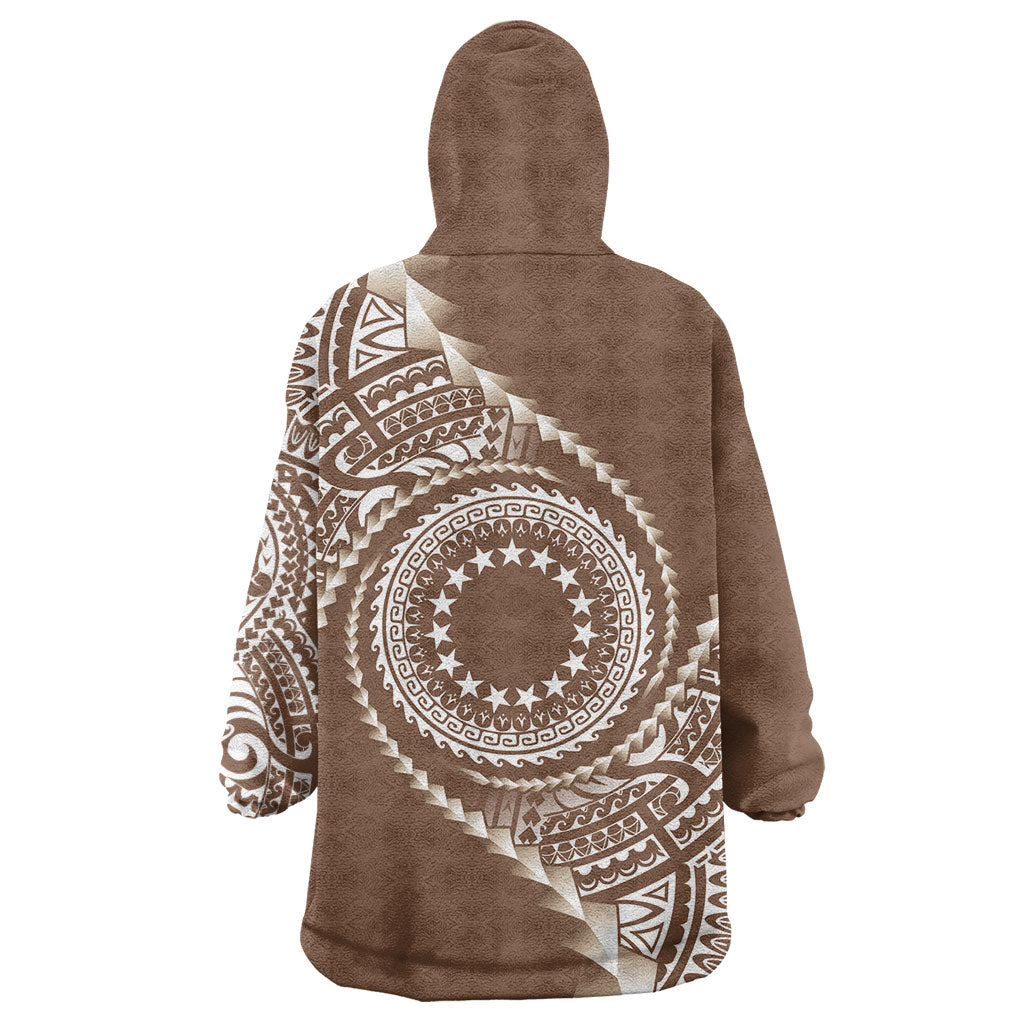 Cook Islands Gospel Day Wearable Blanket Hoodie Brown Tribal Curves LT05 - Polynesian Pride