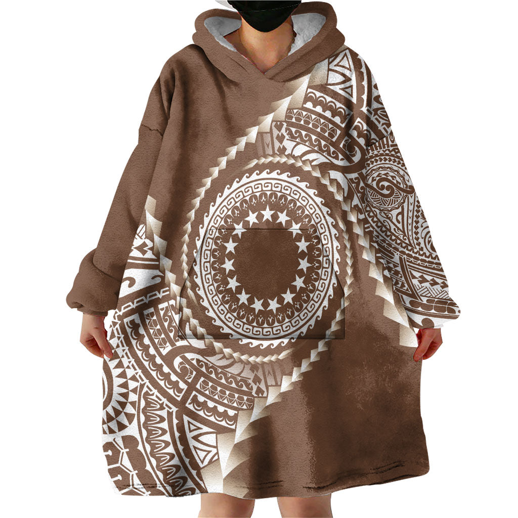 Cook Islands Gospel Day Wearable Blanket Hoodie Brown Tribal Curves LT05 - Polynesian Pride