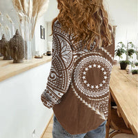 Cook Islands Gospel Day Women Casual Shirt Brown Tribal Curves LT05 - Polynesian Pride