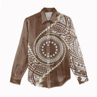 Cook Islands Gospel Day Women Casual Shirt Brown Tribal Curves LT05 - Polynesian Pride