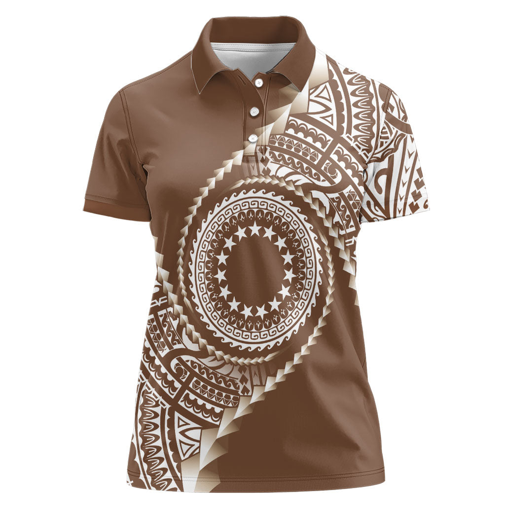 Cook Islands Gospel Day Women Polo Shirt Brown Tribal Curves LT05 Female Brown - Polynesian Pride