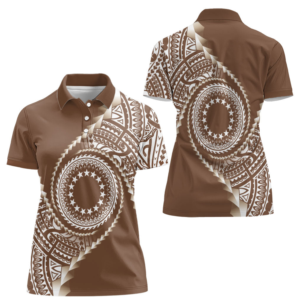 Cook Islands Gospel Day Women Polo Shirt Brown Tribal Curves LT05 - Polynesian Pride