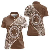 Cook Islands Gospel Day Women Polo Shirt Brown Tribal Curves LT05 - Polynesian Pride