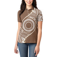 Cook Islands Gospel Day Women Polo Shirt Brown Tribal Curves LT05 - Polynesian Pride
