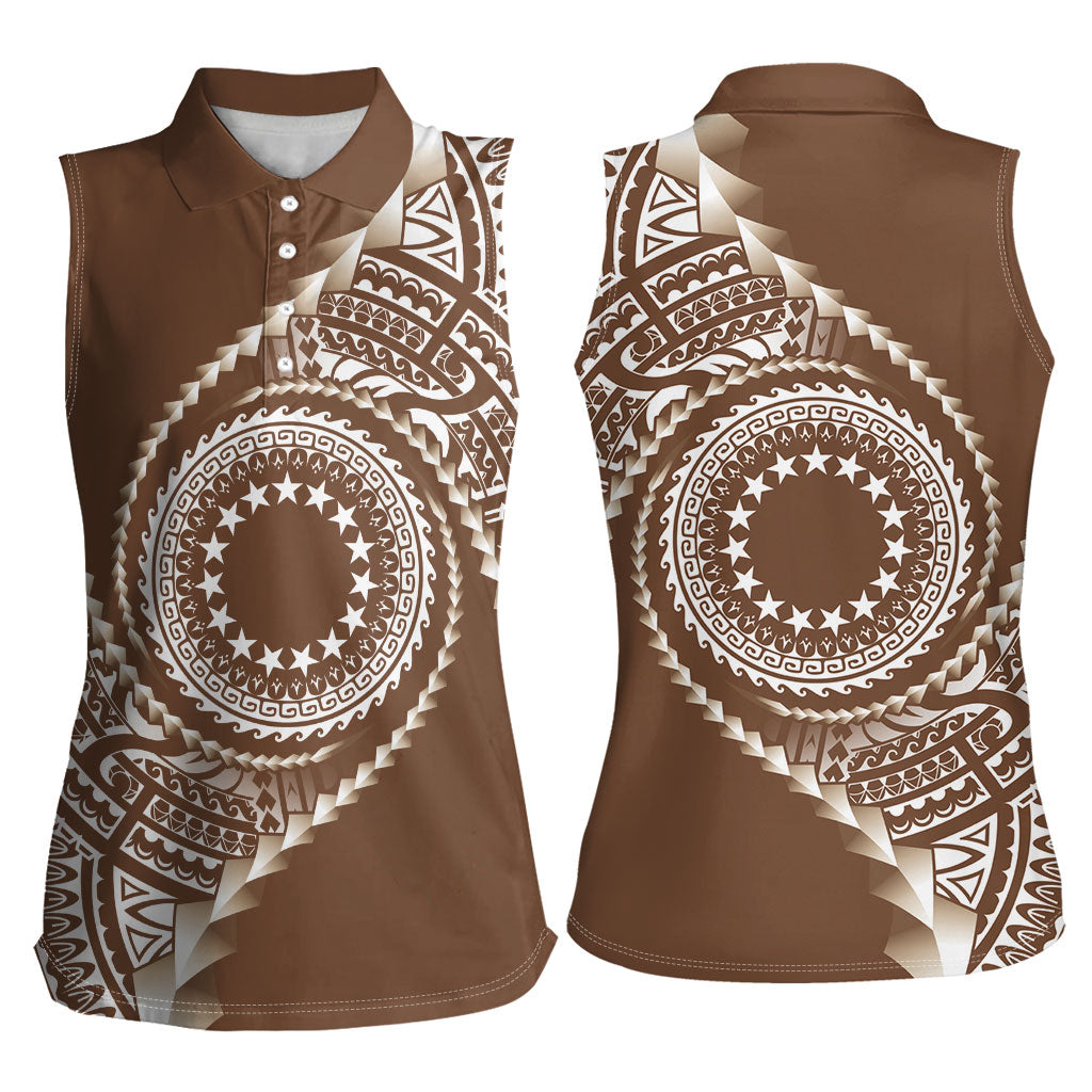 Cook Islands Gospel Day Women Sleeveless Polo Shirt Brown Tribal Curves LT05 - Polynesian Pride