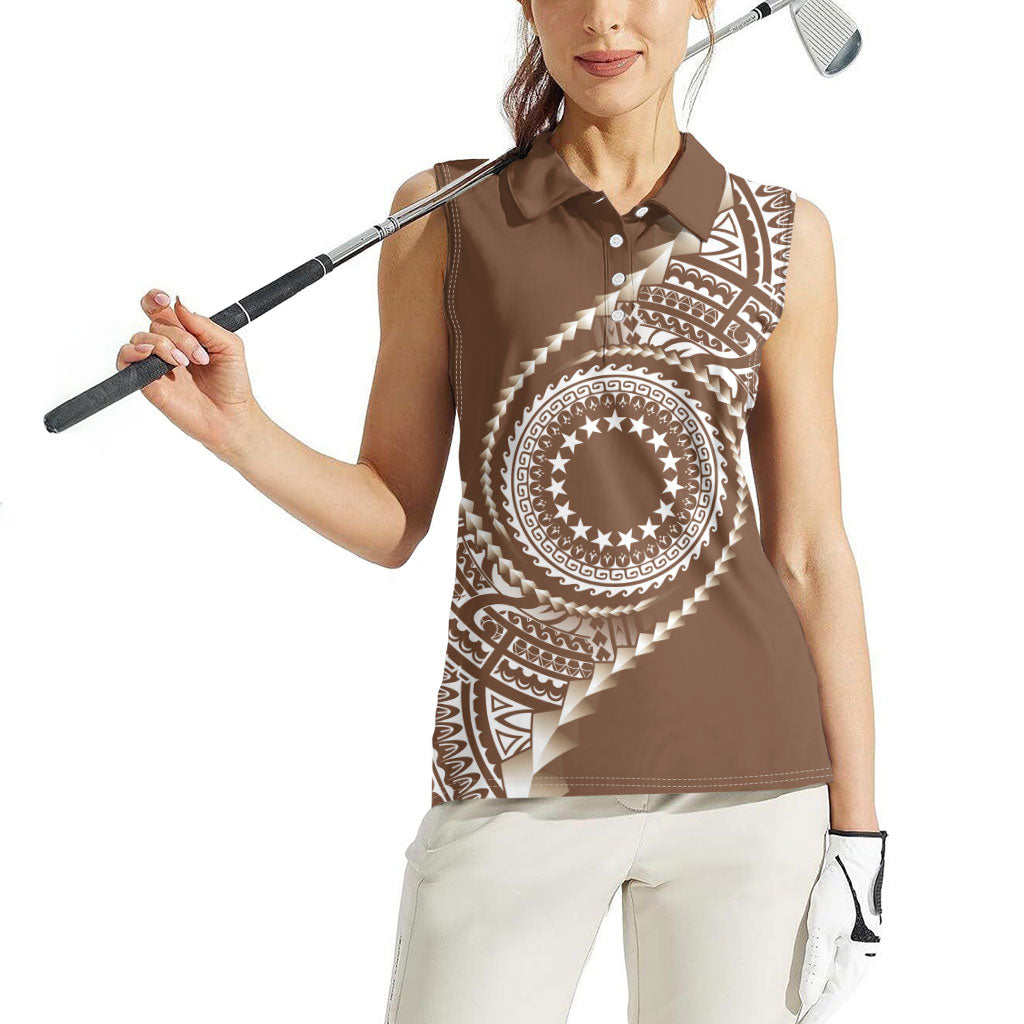 Cook Islands Gospel Day Women Sleeveless Polo Shirt Brown Tribal Curves LT05 - Polynesian Pride