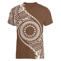 Cook Islands Gospel Day Women V-Neck T-Shirt Brown Tribal Curves LT05 - Polynesian Pride